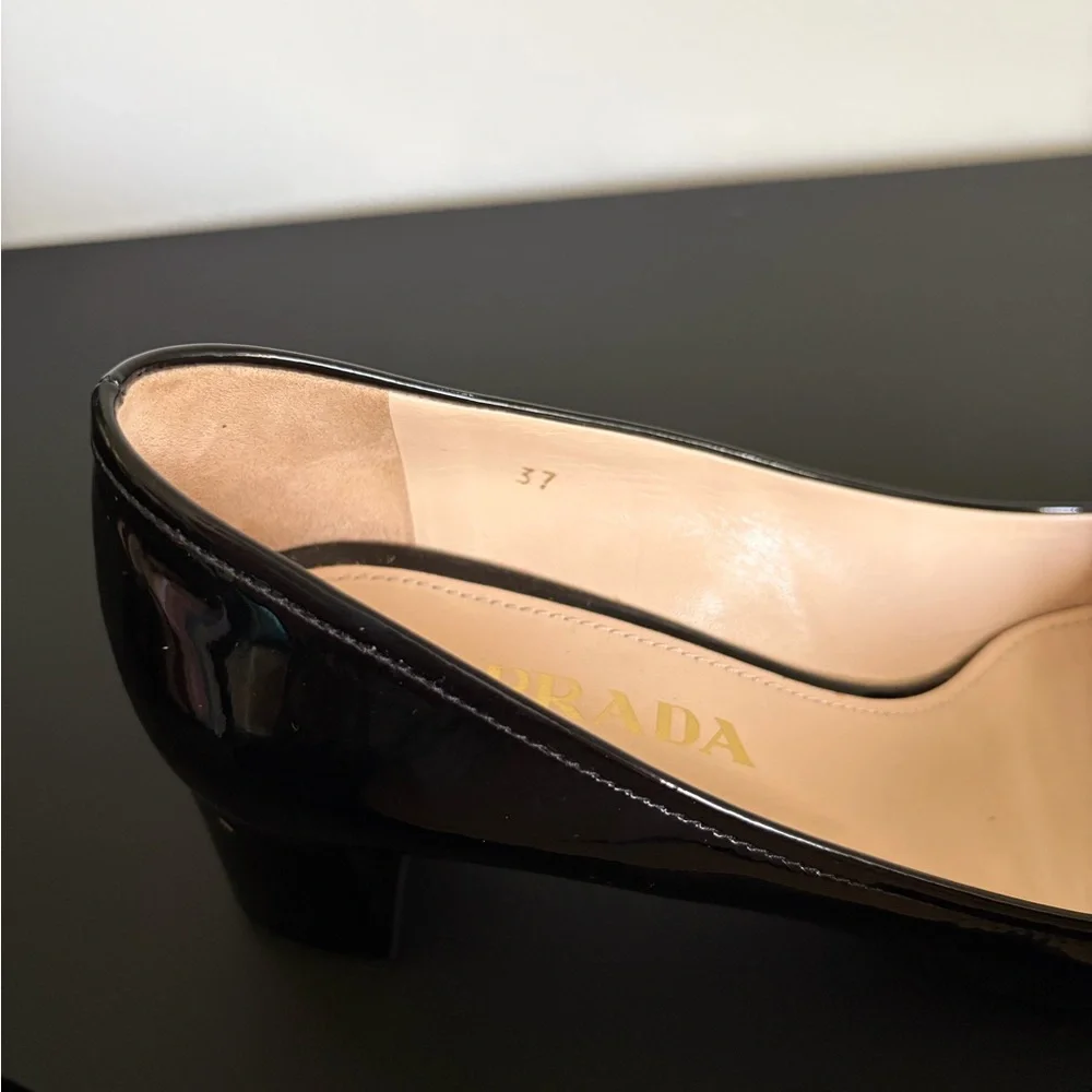 Prada Black Patent Leather Heels with Bow